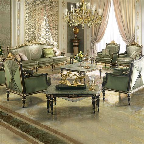 Luxurious Classic Sitting Room Furniture With Elegant Green Fabric Made