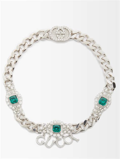 Gucci Gucci Crystal Logo Chain Choker Necklace Metallic｜matchesfashion