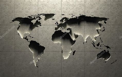Mapa Del Mundo 3d Moldeado En Hormigón Sólido Pared Bloqueada 2023