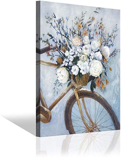 Flowers And Bike Painting Wall Art Floral Bouquet On Bicycle