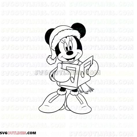 Minnie Carols Christmas Mickey Mouse Outline Svg Dxf Eps Pdf Png