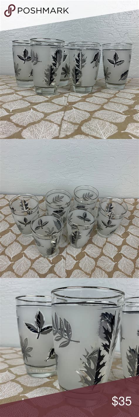Vintage Libbey Juice Glasses Silver Frosted Leaf In 2021 Juice Glasses Libbey Blue Juice
