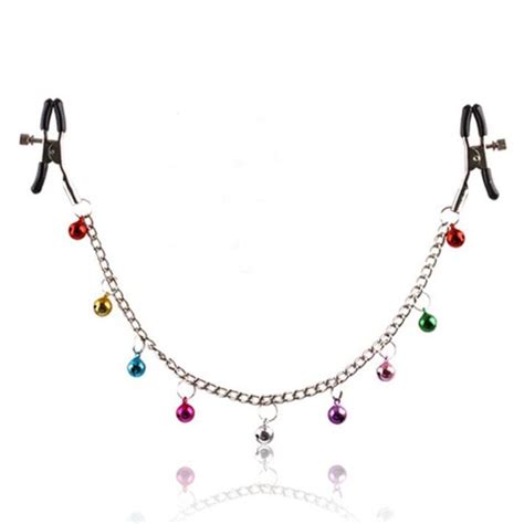 Flirting Exotic Accessories Metal Colorful Bell Chain Nipple Clamps