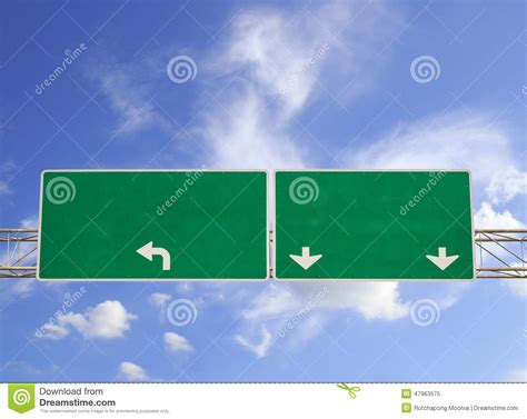 Blank Green Road Sign On Dramatic Blue Sky With Clouds Stock Image