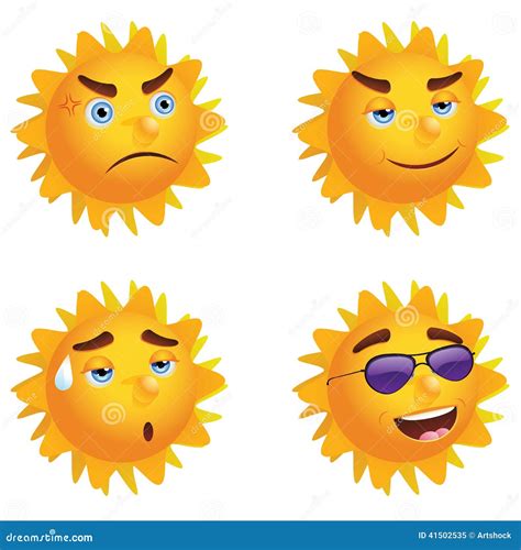 Sun With Different Emotions Stock Vector Illustration Of Happy