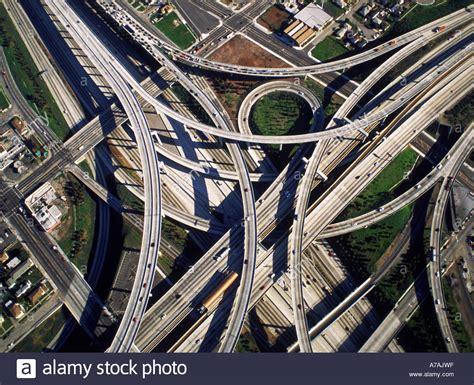 Aerial View Of Freeway Interchange In Los Angeles Looking
