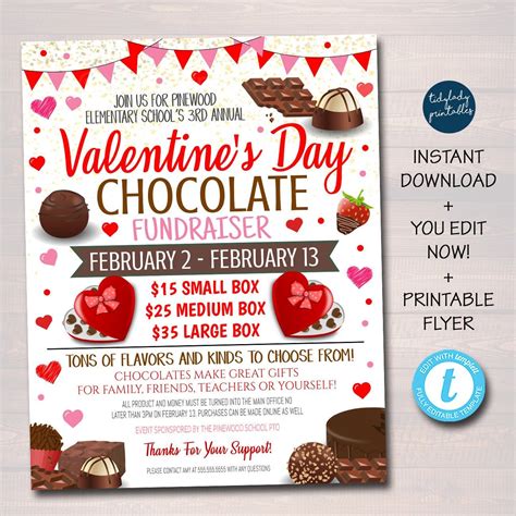 Valentines Day Chocolate Candy Fundraiser Flyer Printable Invite