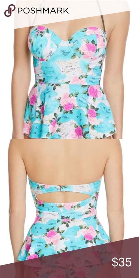 Betsey Johnson Molded Tankini Top Swim Bustier Floral Print Maxi