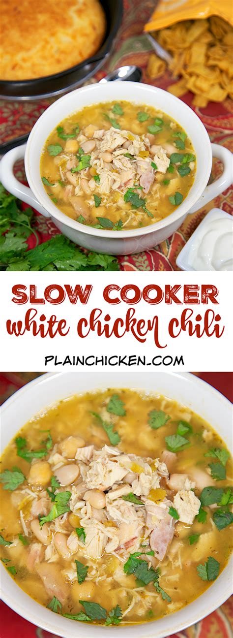 Cover and cook on low until the chicken is cooked through and easy to shred, 7 to 8 hours. {Slow Cooker} White Chicken Chili - Plain Chicken
