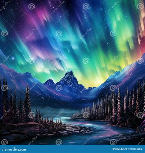 Celestial Waltz: the Northern Lights Take Center Stage Stock