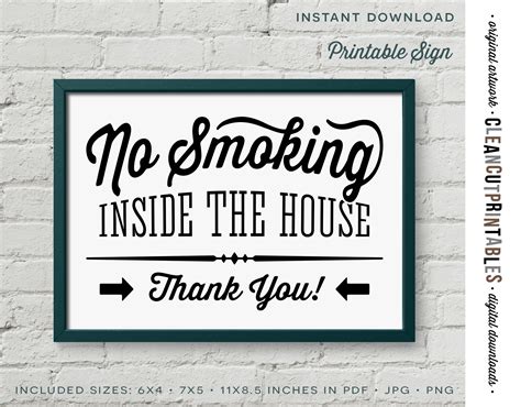 No Smoking Inside The House Retrovintage Rustic Printable Etsy Uk