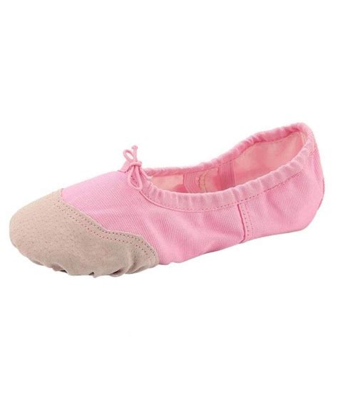Girls Canvas Ballet Slippers Split Sole Ballroom Dance Shoes With Leather Toe Pink