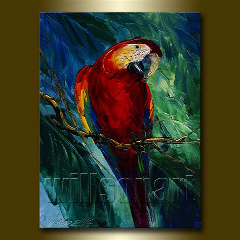Parrot Giclee Canvas Print Modern Bird Art From Original Oil Painting