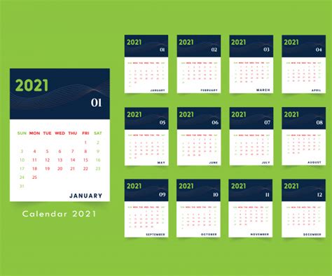 Dark Blue Calendar For New Year 2021 Vectors Graphic Art Designs In