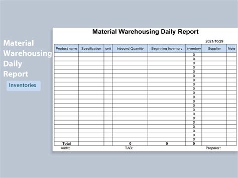 Excel Of Material Warehousing Daily Reportxlsx Wps Free Templates