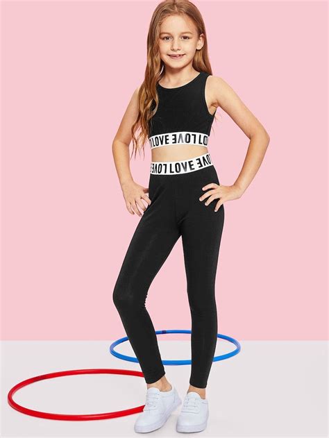 conjunto deportivo de top y mallas con texto shein es ropa para niñas fashion ropa