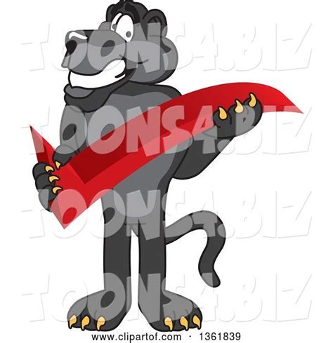 Vector Illustration Of A Black Panther School Mascot Holding A Check