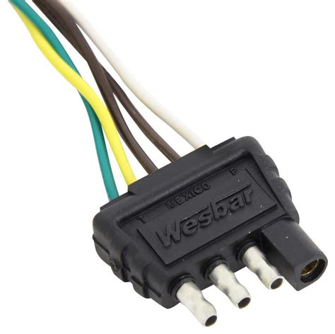 Contains 4 pole flat molded connector with 48 color coded wire leads on female side; Wesbar 4-Way Flat Trailer Wiring Harness - 20' Long Wesbar Wiring 002220