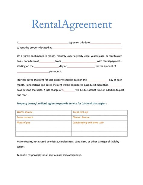 Printable Basic Rental Agreement Fillable