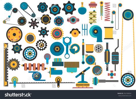 Set Of Machine Parts And Mechanisms Car Repairs Mechanical Spare