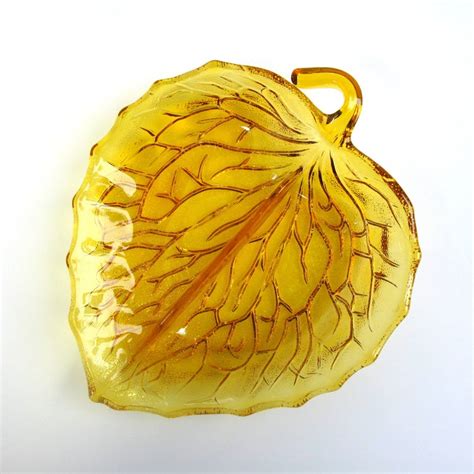Amber Glass Leaf Divided Dish Bagley England 30s Vintage Etsy Glass Leaves Amber Glass