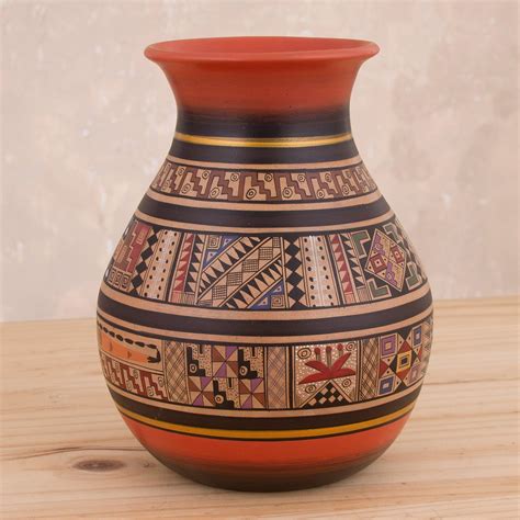 Hand-Painted Ceramic Decorative Vase Crafted in Peru - Iconic Vessel | NOVICA