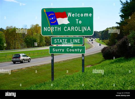 Welcome To North Carolina State Line Sign On Interstate I 95 Stock