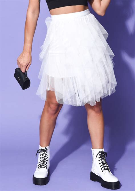 Tulle High Waisted Tiered Mini Skirt White Lily Lulu Fashion