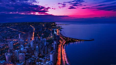 Wallpaper For Desktop Laptop Mh45 Chicago City Night Sky View Scape