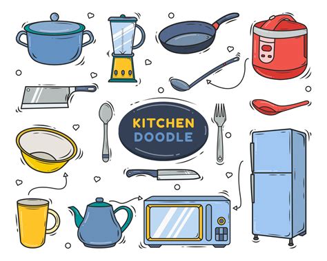 Hand Drawn Kitchen Equipment Cartoon Doodle Design 2550171 Vector Art