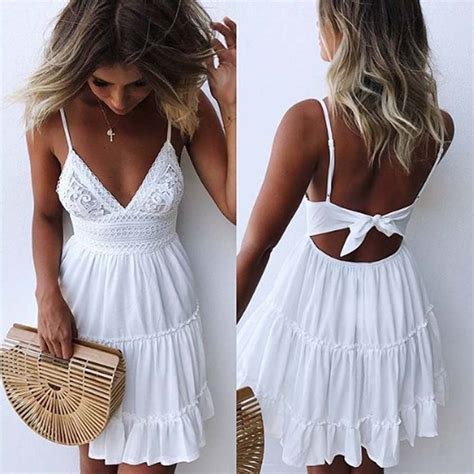 Women Summer Backless Mini Dress Cute Tie Back Ruffle Strap A Line