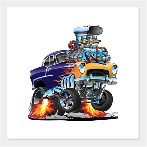 Classic Fifties Hot Rod Muscle Car Cartoon Car Posters