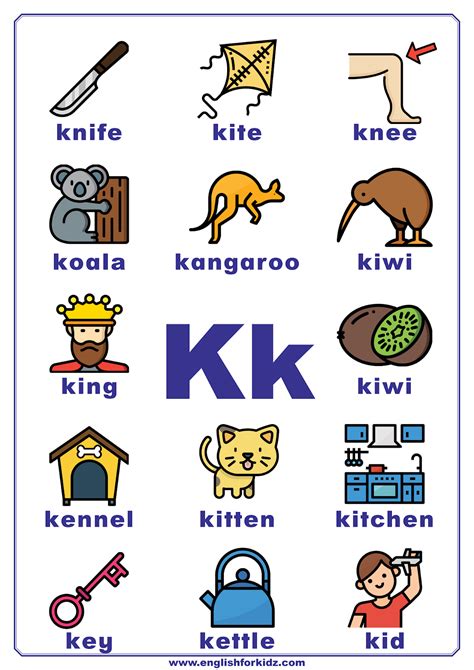 English For Kids Step By Step Letter K Worksheets Flash Cards