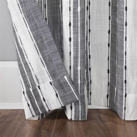 84x52 Slub Texture Stripe Cotton Light Filtering Curtain Blackwhite