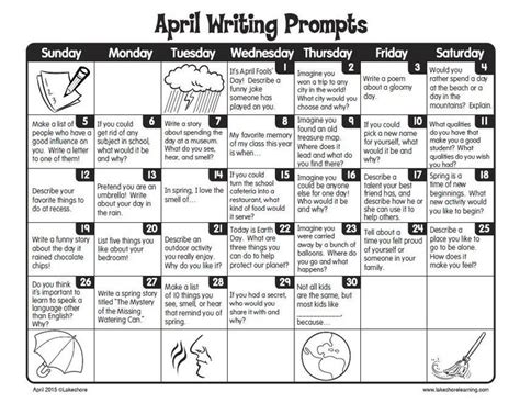 Free Printable April Writing Prompts Calendar ~ Perfect For Journal