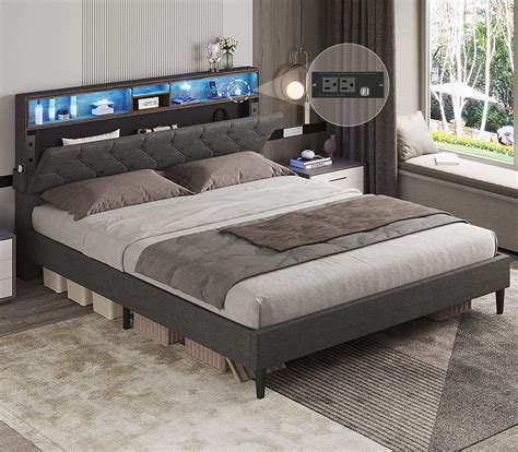 Adorneve Led Full Size Bed Frame With Headboard Stoarge