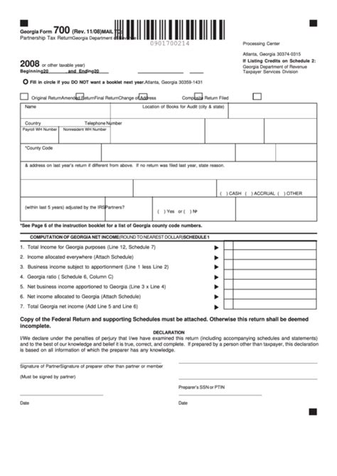 Georgia Form 700 Partnership Tax Return 2008 Printable Pdf Download