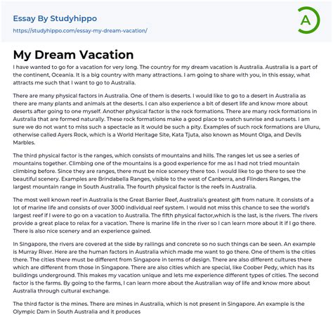 My Dream Vacation Essay Example
