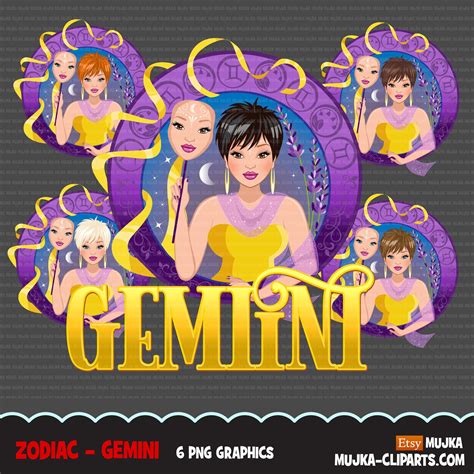 Zodiac Gemini Clipart Png Digital Download Sublimation Graphics For
