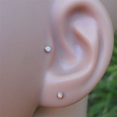 White Opal 2mm Stone Tragus Earring Cartilage Earring Nose Ring 14K