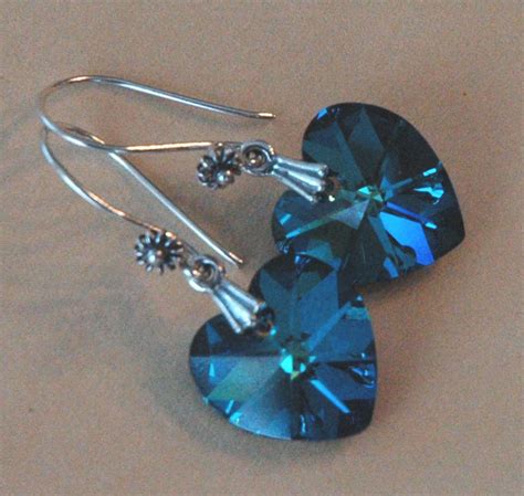 Peacock Earringssterling Silver Bermuda Blue Crystal Heart Etsy New