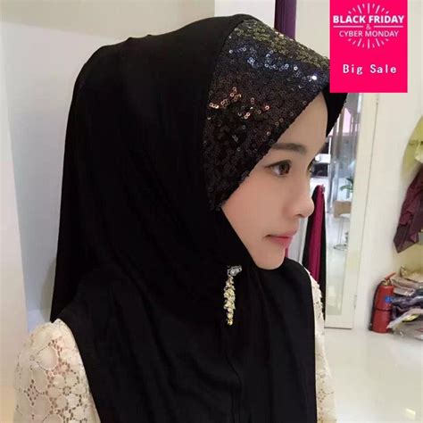 High Quailty Muslim Headscarf Stitching Sequins Head Scarf Female Hui