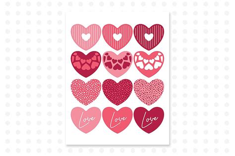 Valentines Printable Cupcake Toppers Hearts Graphic By