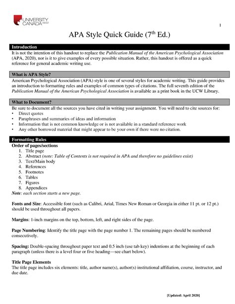 Apa Style Guide Pratic Test Apa Style Quick Guide Th Ed