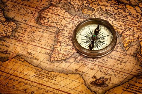Old Vintage Compass On Ancient Map Stock Image Colourbox