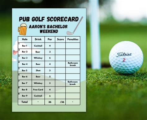 Printable Pub Golf Scorecard Template Bachelor Party Etsy Australia