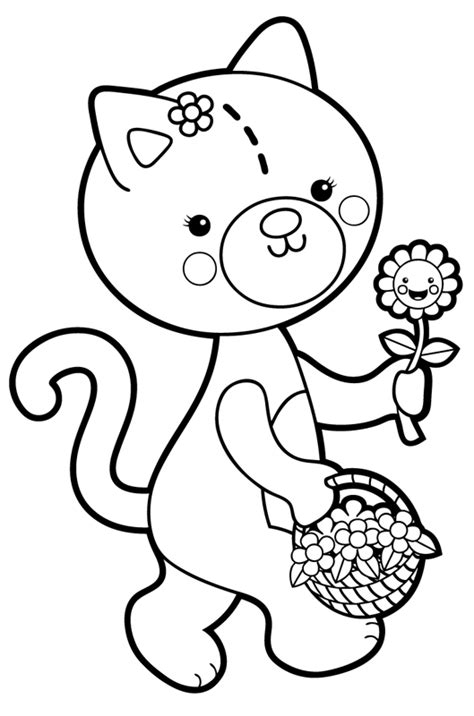 Druckt die vorlage für die pralinenschachtel aus und übertragt die umrisse für deckel und boden mit dem bleistift auf den grünen fotokarton. Ausmalbild Tiere: Katze mit Blumen kostenlos ausdrucken