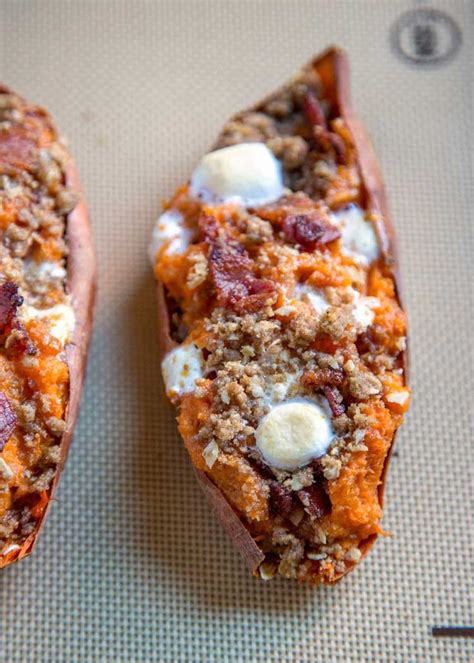 These Loaded Twice Baked Sweet Potatoes Have Sweet Brown Sugar Streusel