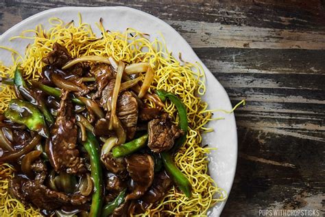 Crispy Cantonese Beef Chow Mein Pups With Chopsticks