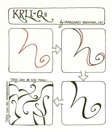 While doodling is looser and can be described as any scribbles or drawings you make to fill a space, zentangle is much more structured and zentangle patterns are more specialized. Enthusiastic Artist: KRLI-Q tangle instructions